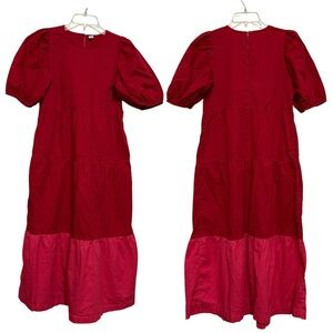 Old Navy Red Pink Tiered Two Tone All Day Midi Swing Dress Women's Size Small